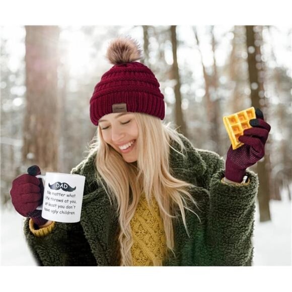 Winter Hat Scarf Touch Screen Gloves Set 3 Pcs Warm Knit Fleece Lined Beanie NEW - Picture 5 of 5